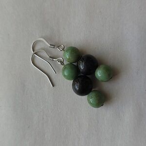 Green and Black Beaded Earrings on Stainless Steel